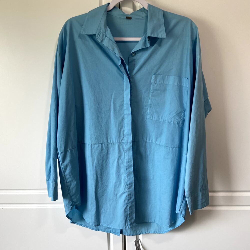 Young Fabulous & Broke Sky Blue Boyfriend Shirt Small Split Back NWOT